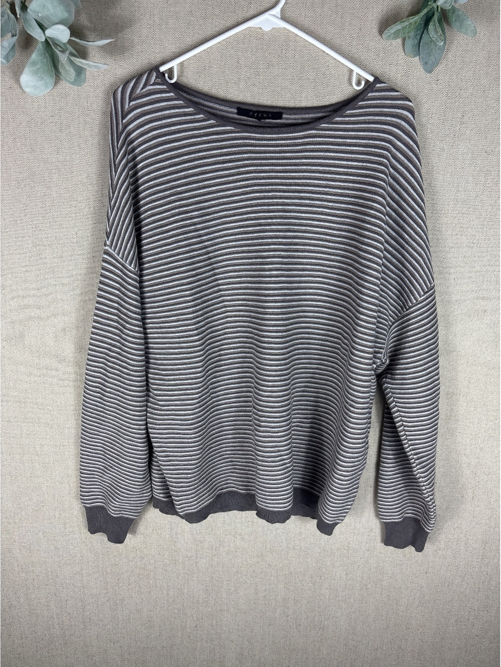Cyrus > Brown Neutral Striped Crew Neck Sweater Large